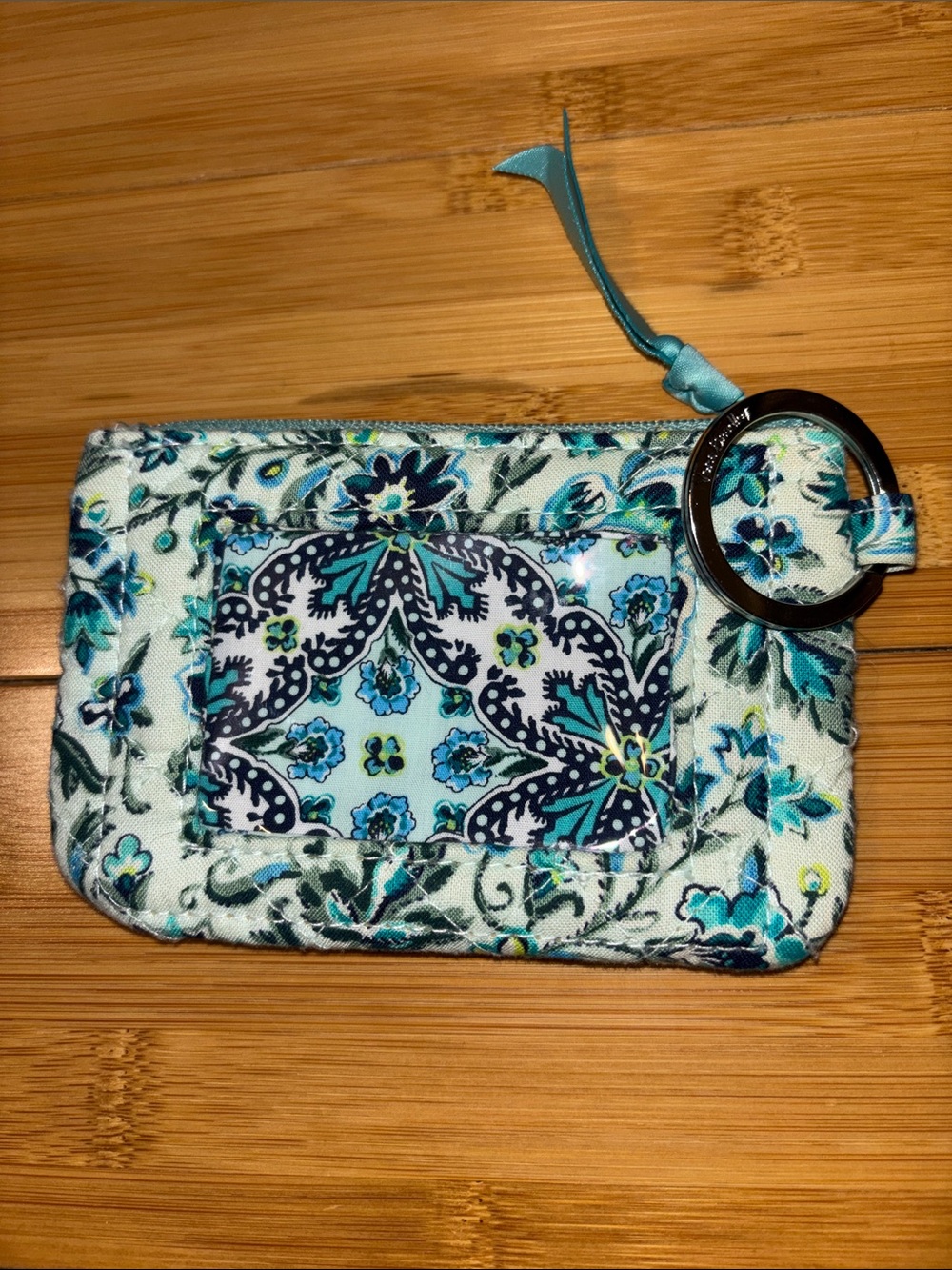 Vera Bradley Floral Pattern Quilted Wristlet ID Case - Blue/Teal